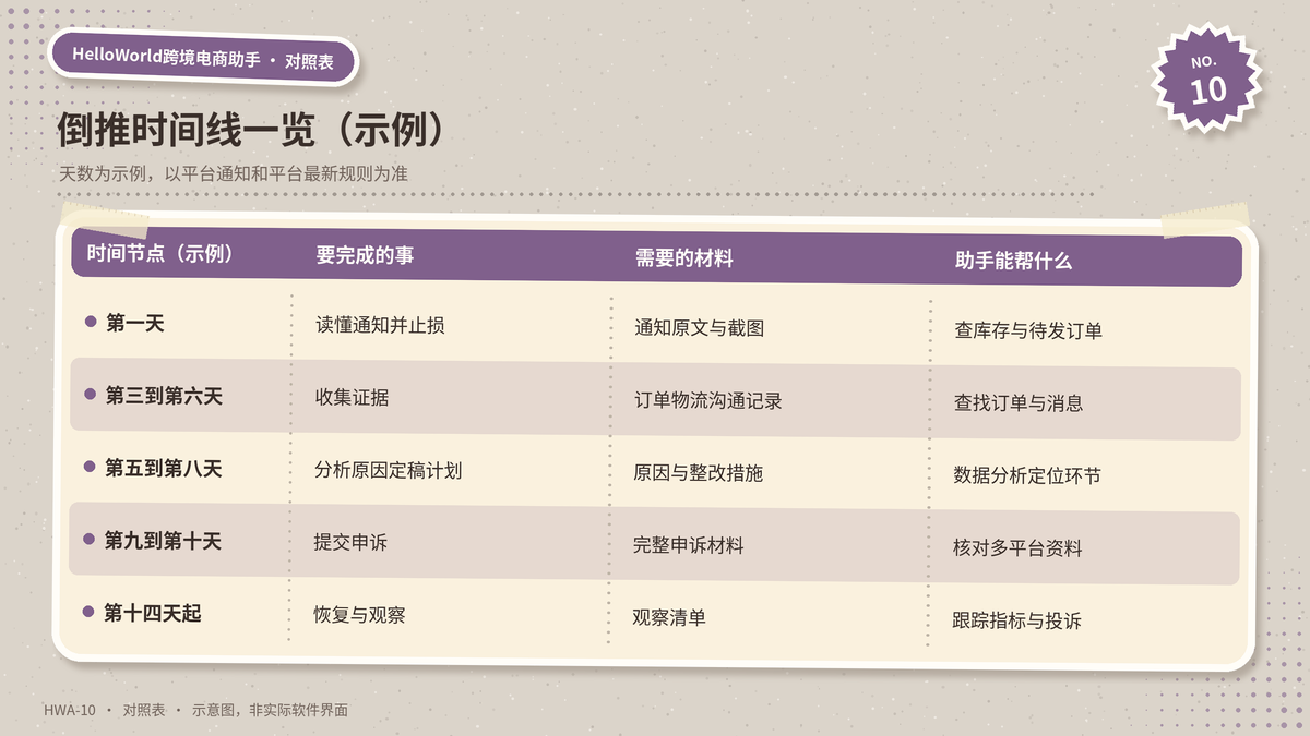 申诉准备倒推时间线各节点的示例对照表