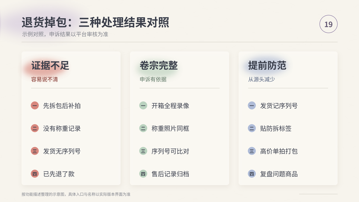 HelloWorld跨境电商助手退货掉包处理对照:证据不足、卷宗完整与提前防范(示例)