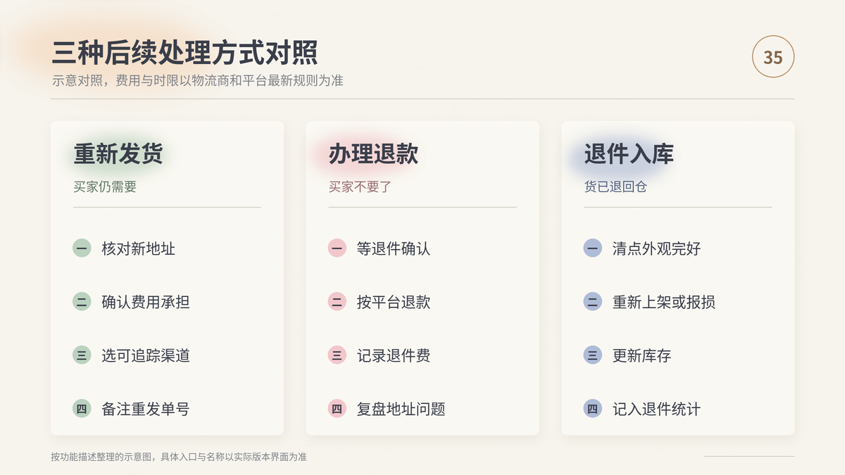 HelloWorld跨境电商助手退件后重新发货退款入库三种处理对照示意