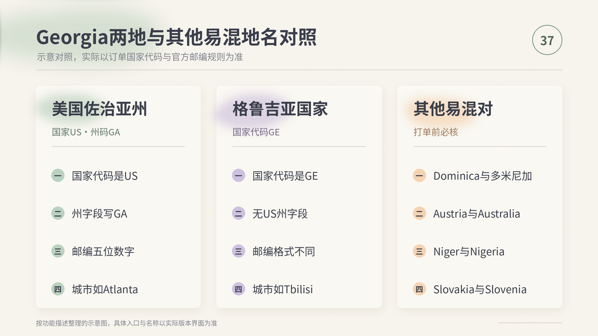 HelloWorld跨境电商助手Georgia两地与其他易混地名对照示意