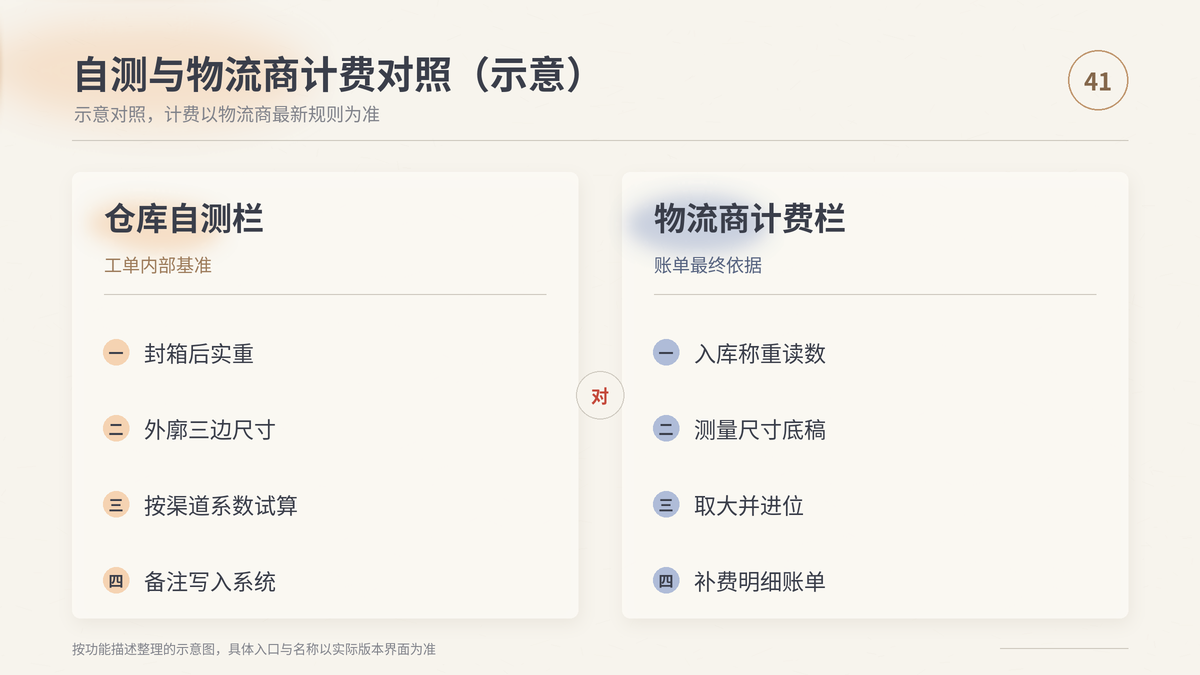 HelloWorld跨境电商助手自测与物流商计费重量对照示意