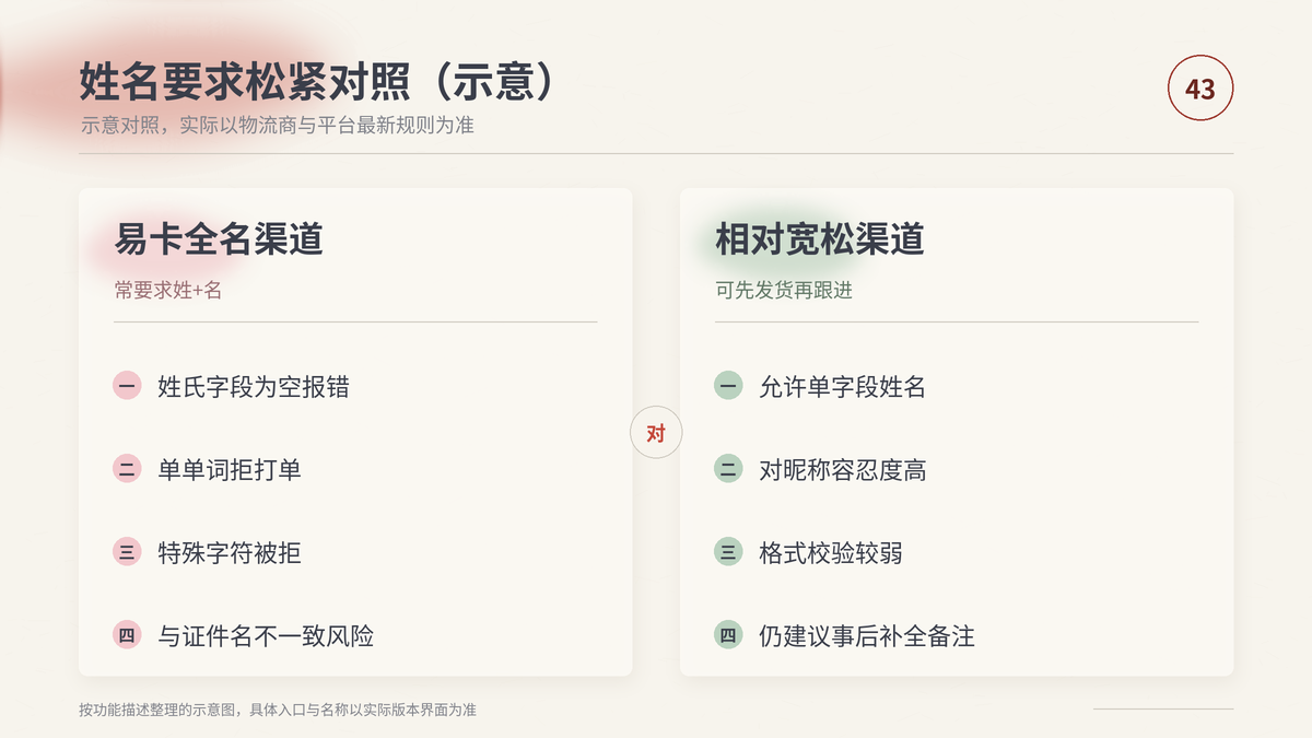 HelloWorld跨境电商助手姓名要求松紧对照示意