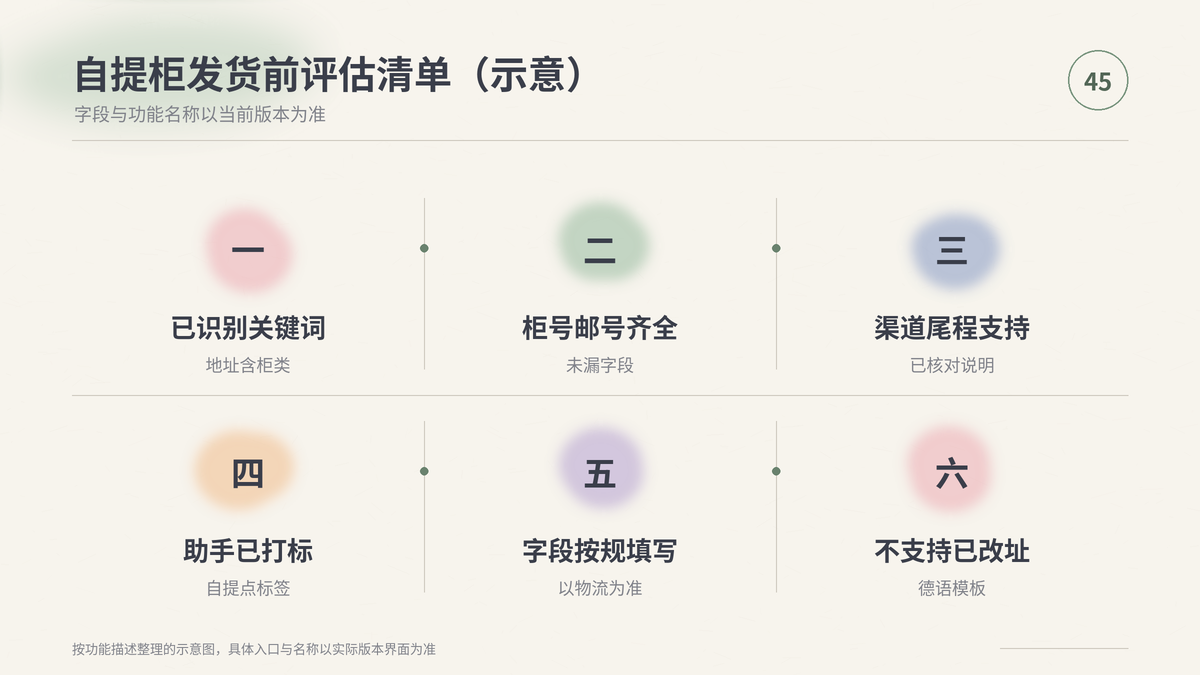 HelloWorld跨境电商助手自提柜发货前评估清单示意