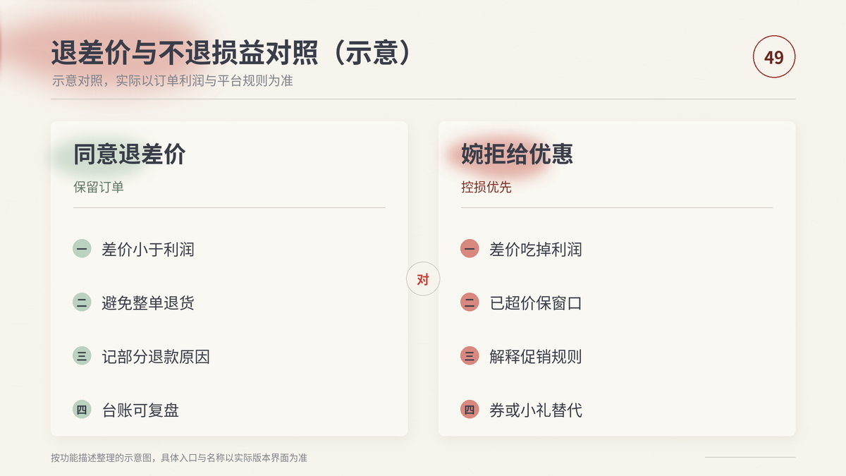 HelloWorld跨境电商助手退差价与不退损益对照示意