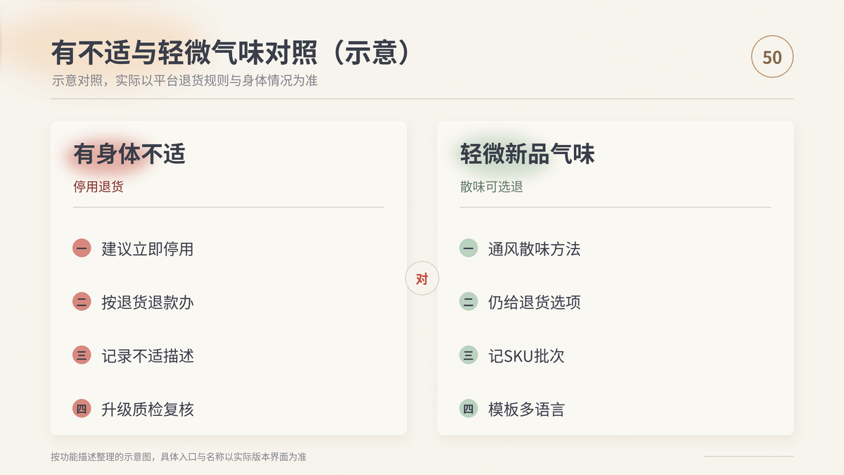 HelloWorld跨境电商助手异味有不适与轻微气味对照示意