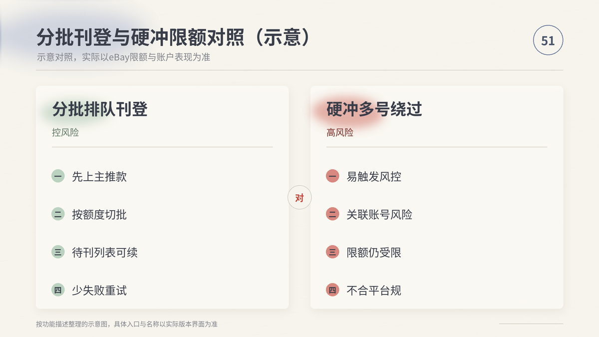 HelloWorld跨境电商助手分批刊登与硬冲限额对照示意