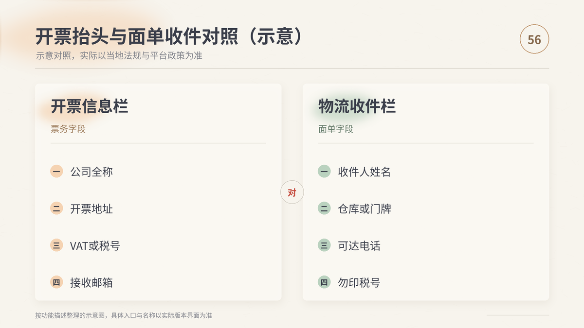HelloWorld跨境电商助手开票抬头与面单收件对照示意