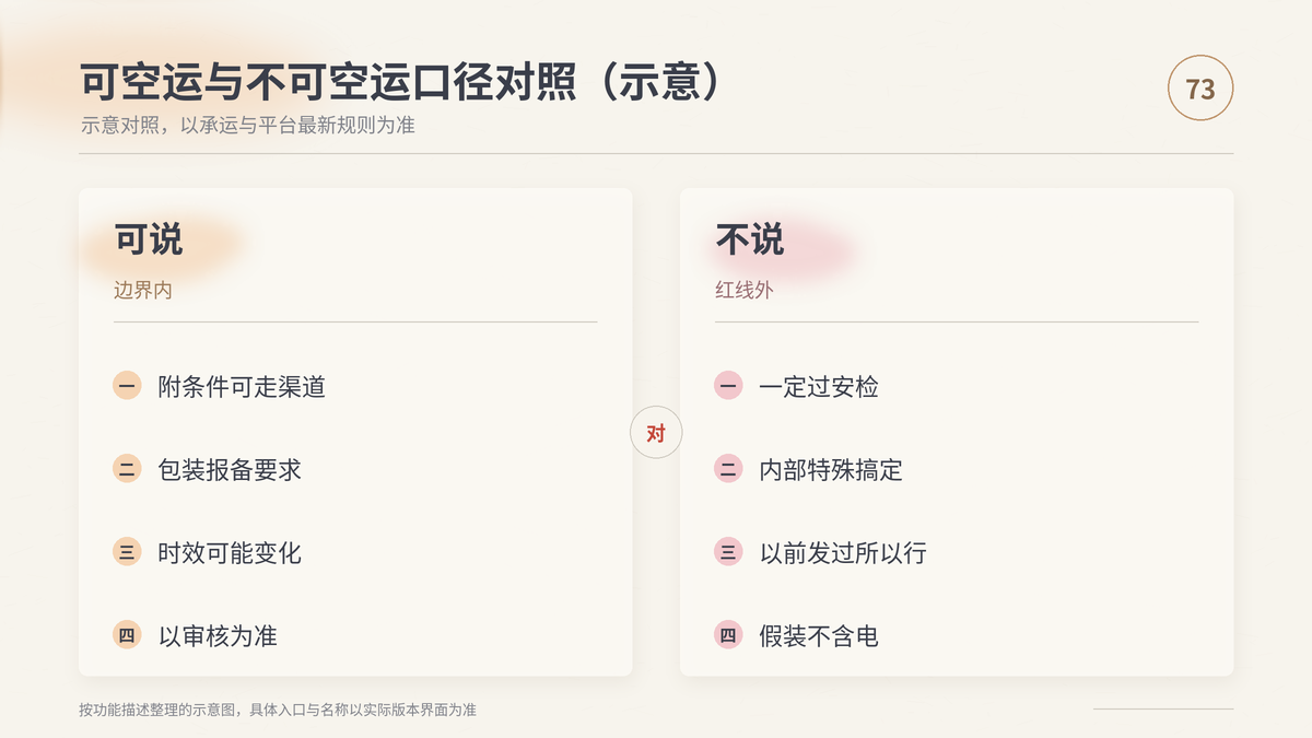 HelloWorld跨境电商助手可空运与不可空运告知口径对照示意