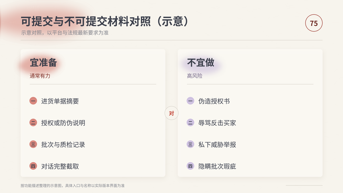HelloWorld跨境电商助手可提交与不可提交材料对照示意
