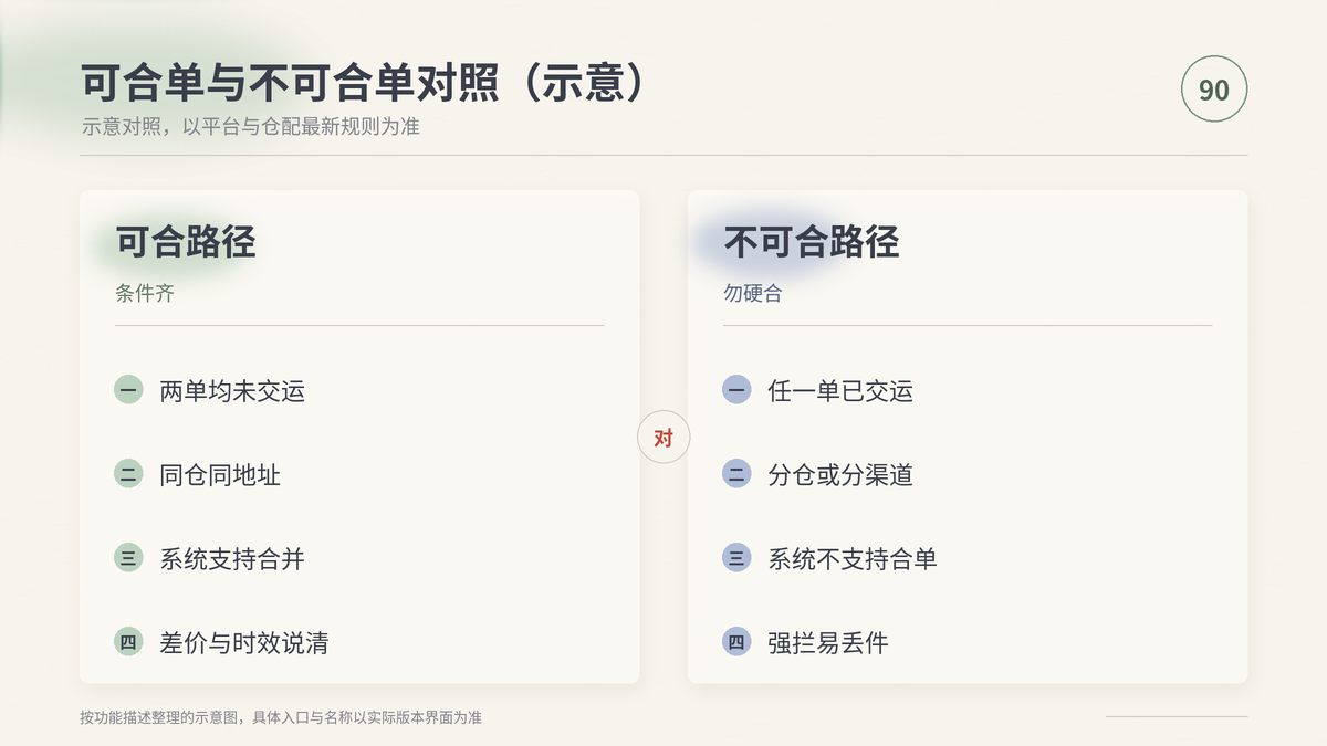 HelloWorld跨境电商助手可合单与不可合单对照示意