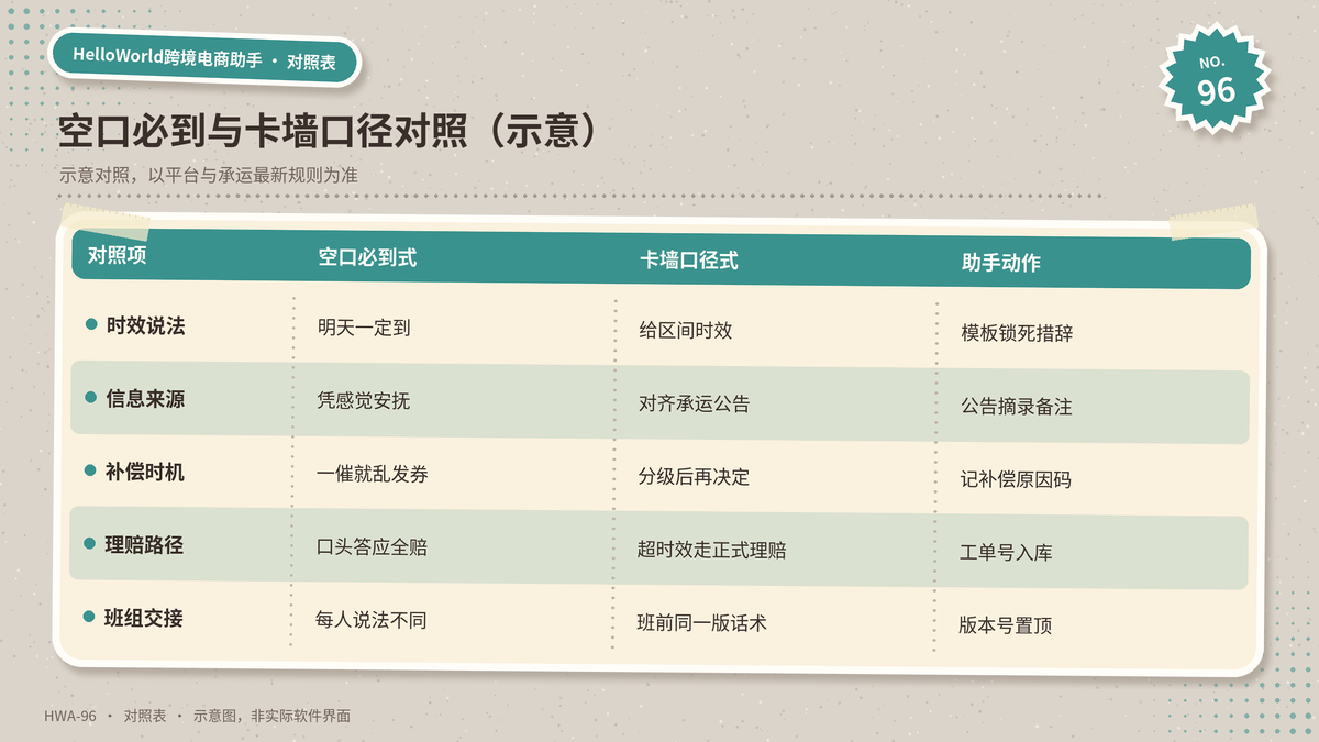 HelloWorld跨境电商助手空口必到与卡墙口径对照示意