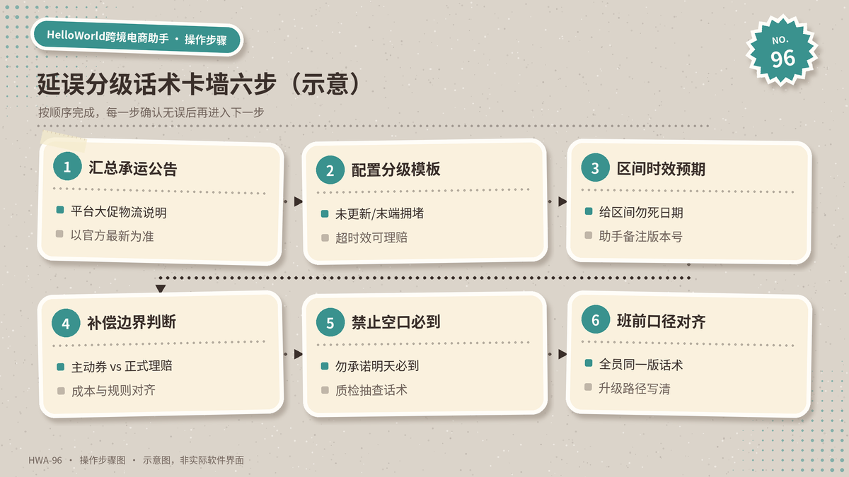 HelloWorld跨境电商助手延误分级话术配置步骤示意
